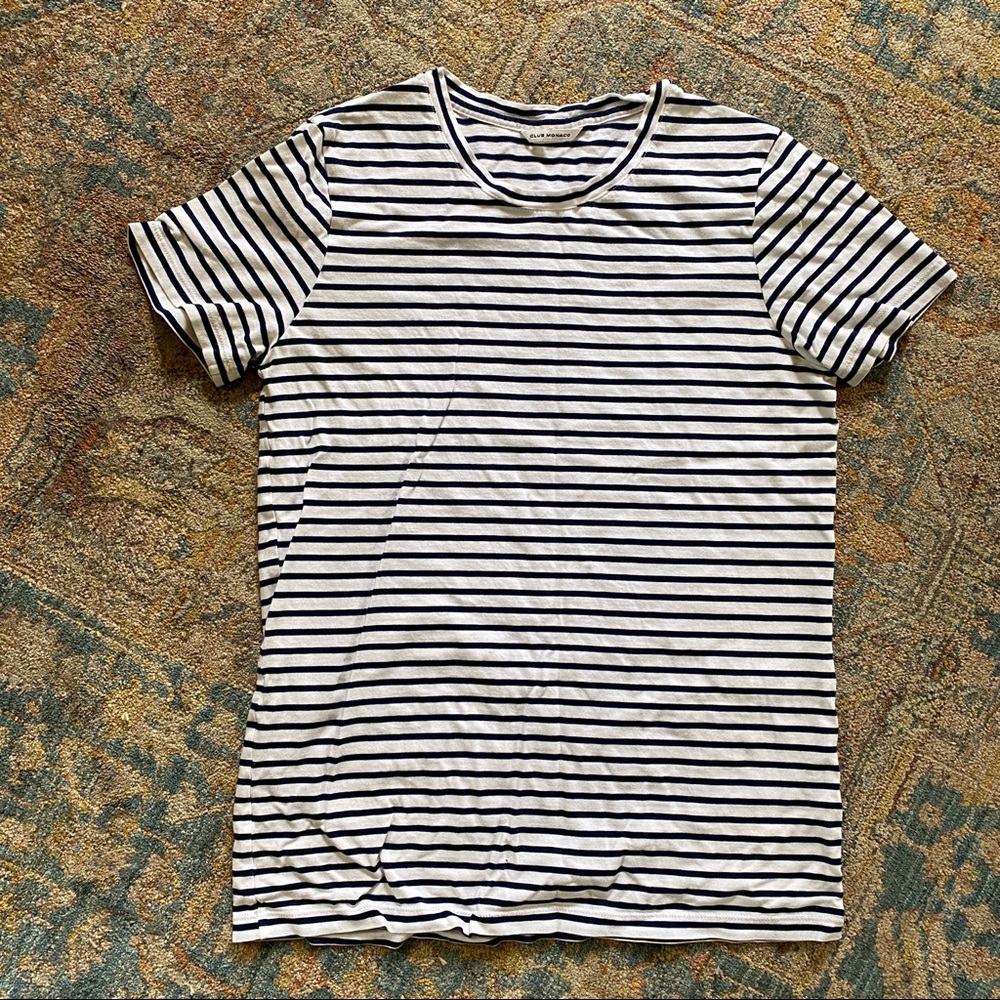 Club Monaco navy/white cotton striped Breton tee